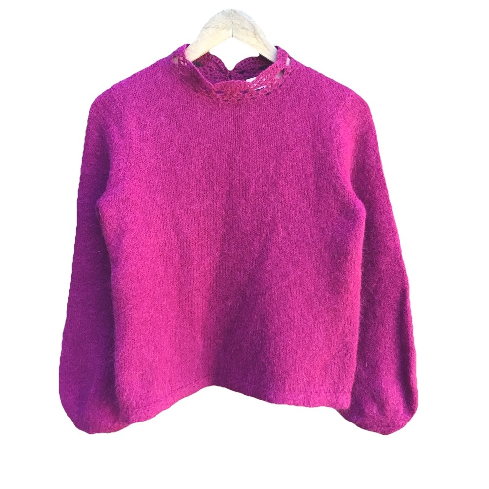 Sézane La Maille Fuchsia Pink Kid Mohair Wool Sweater Women's XS Balloon Sleeve
